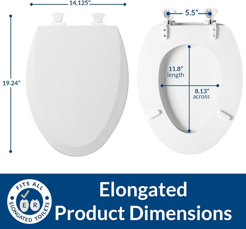 Cotton White Elongated Lift-Off Toilet Seat