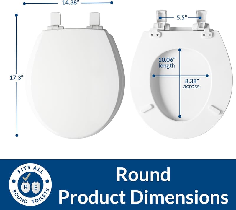 Premium Wood Slow Close Toilet Seat - Easy Clean, Round, White