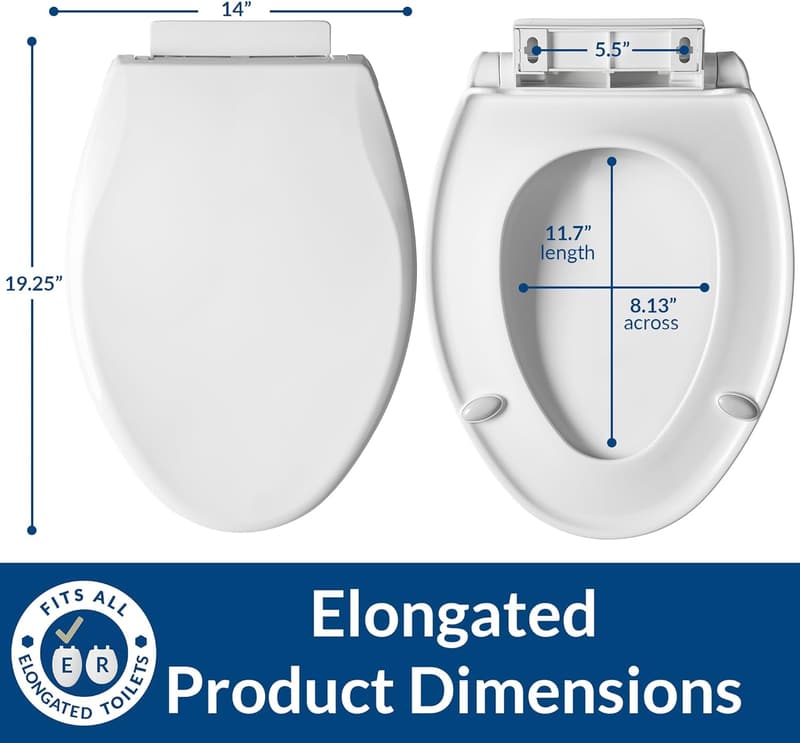 Modern Elongated Slow Close Toilet Seat – Easy Clean, White