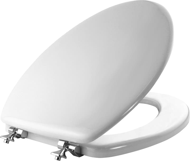 Elongated White Toilet Seat with Chrome Hinges