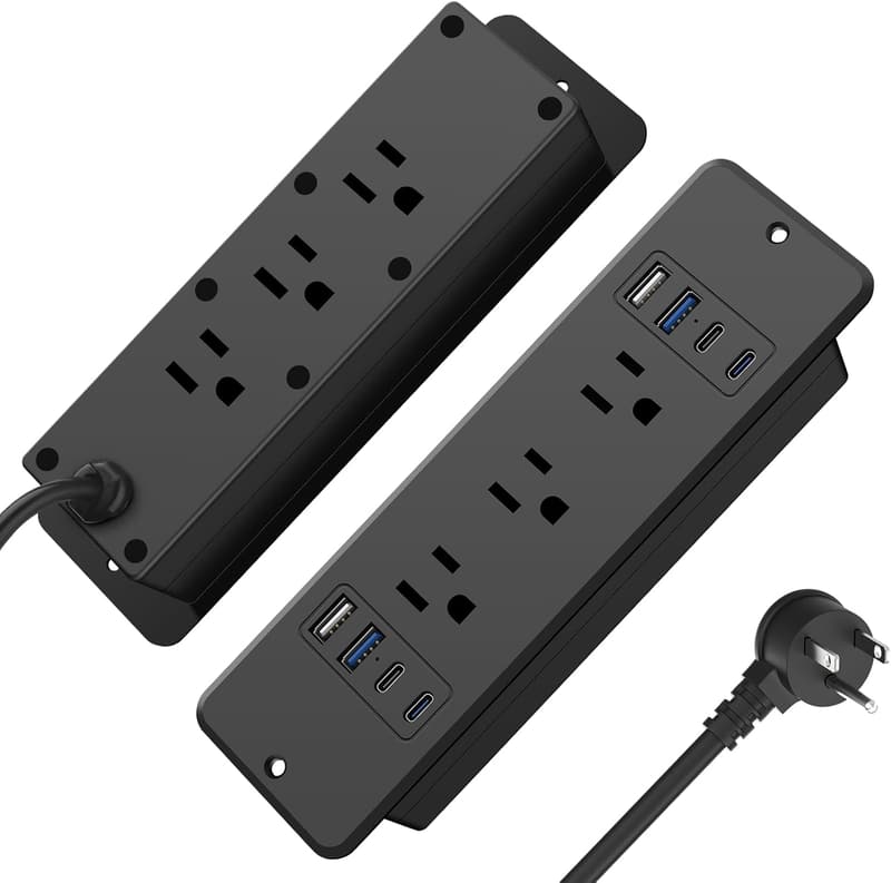 14-in-1 Recessed Power Strip with Surge Protection and USB Ports