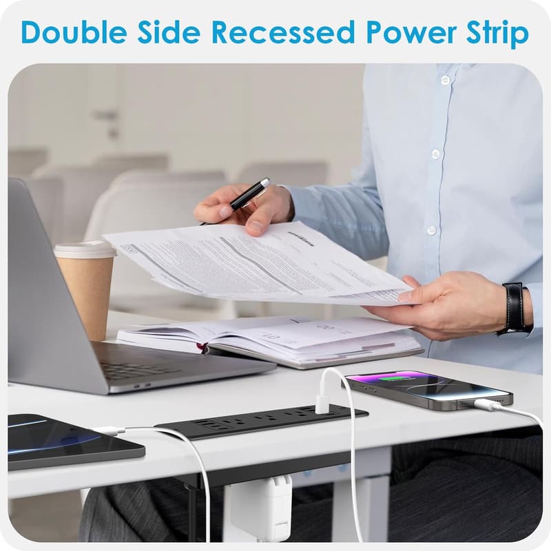 14-in-1 Recessed Power Strip with Surge Protection and USB Ports