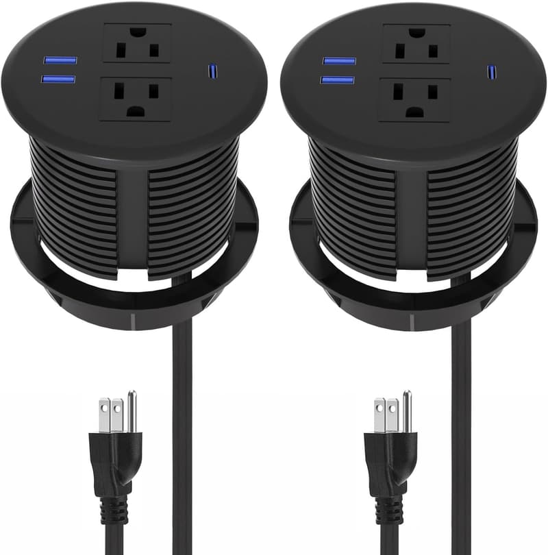 Desktop Power Grommet with Fast Charging USB-C & AC Outlets