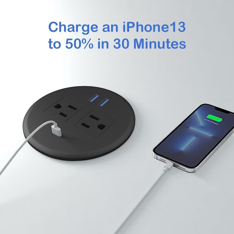Desktop Power Grommet with Fast Charging USB-C & AC Outlets