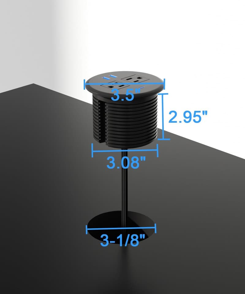Desktop Power Grommet with Fast Charging USB-C & AC Outlets