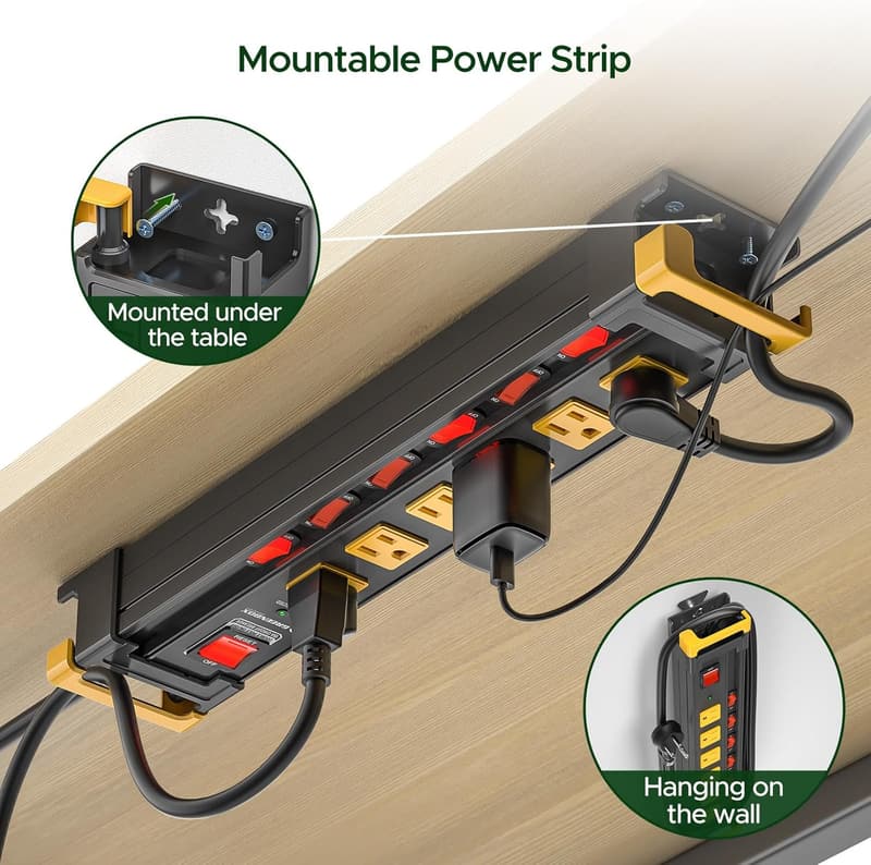Heavy Duty 6-Outlet Power Strip with Surge Protection & Switches