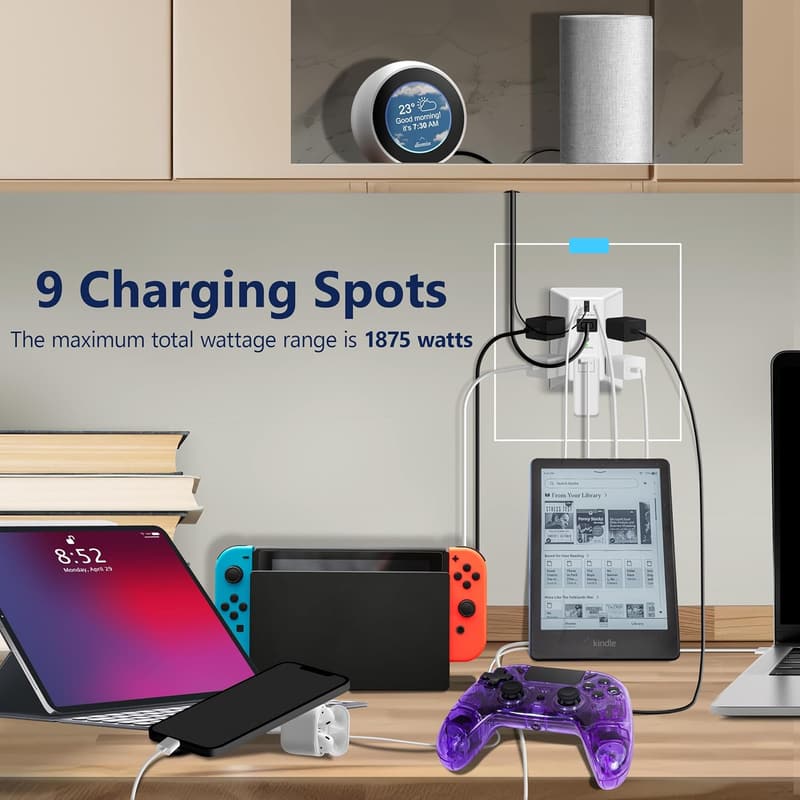 Surge Protector with 3 USB Ports, 1500 Joules, White