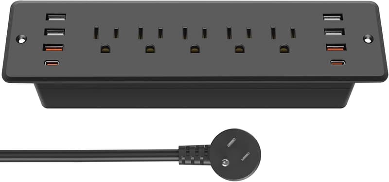 Recessed Power Strip Surge Protector with USB Ports and 6FT Cord