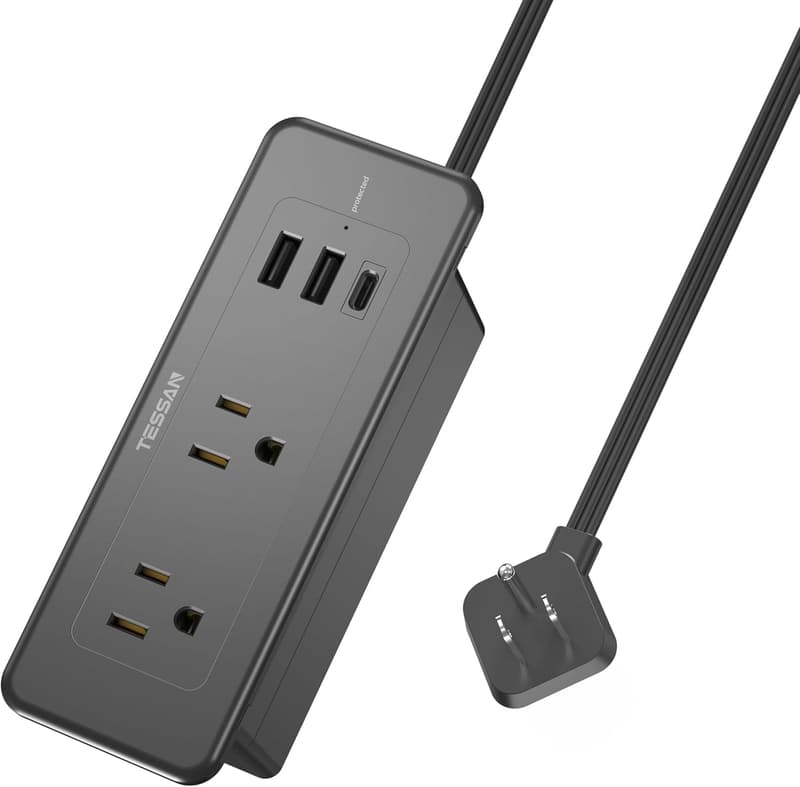 TESSAN 5ft Recessed Power Strip with 4 Outlets & 3 USB Ports