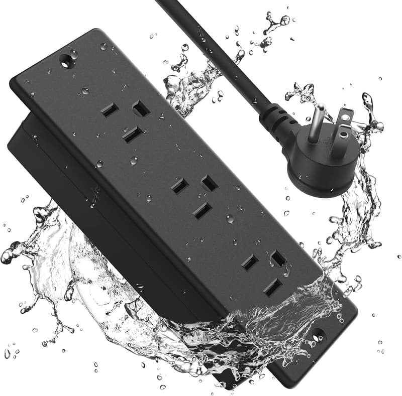 Recessed Power Strip with Waterproof Design and 3 Outlets