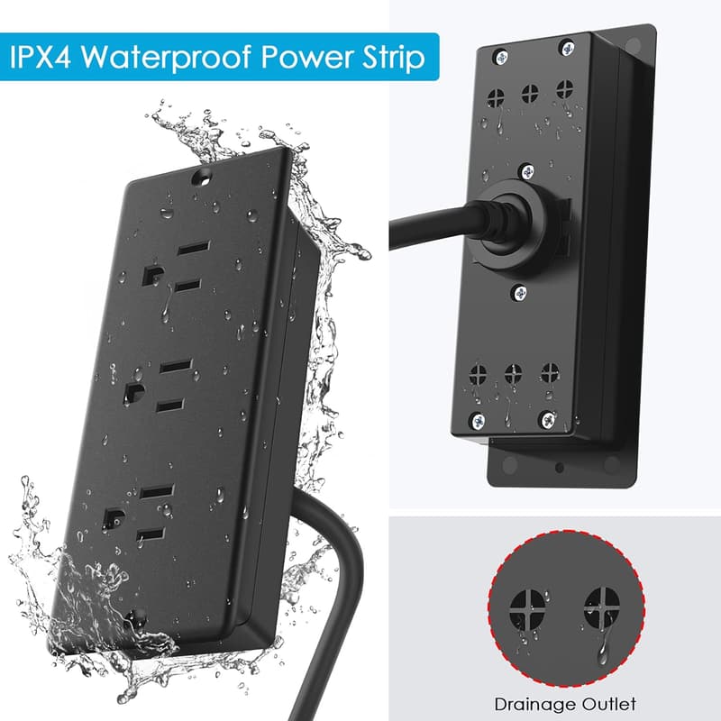 Recessed Power Strip with Waterproof Design and 3 Outlets
