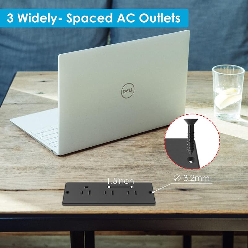 Recessed Power Strip with Waterproof Design and 3 Outlets