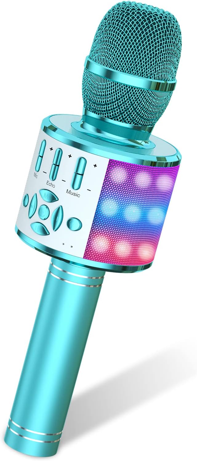 Bluetooth Karaoke Microphone with LED Light for Kids' Birthday
