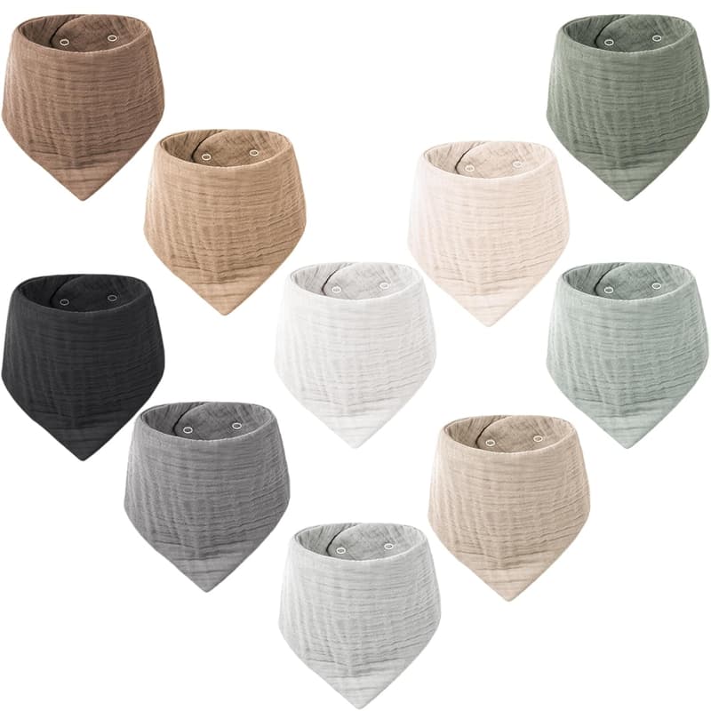 Soft 100% Cotton Baby Bibs Set for Teething - Unisex, 10 Pack