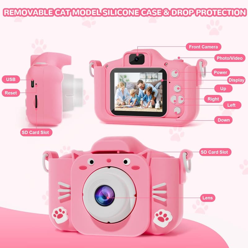 Kids Camera with Silicone Sleeve - 1080p for Ages 3-7