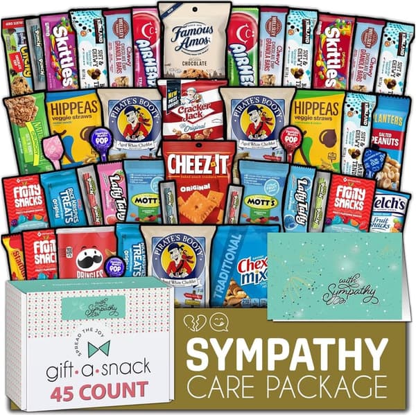Sympathy Snack Box Care Package with Greeting Card (45 Count)