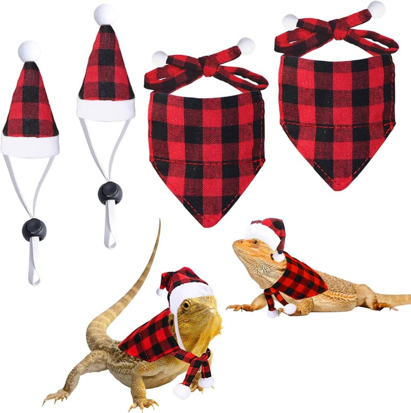 Christmas Bearded Dragon Costume Set with Hats & Bandanas