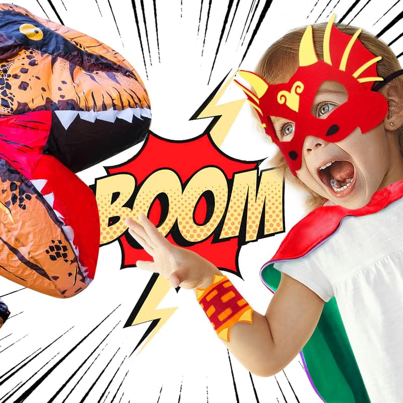 Kids Dinosaur Costume Set with Cape and Mask for Birthday Parties