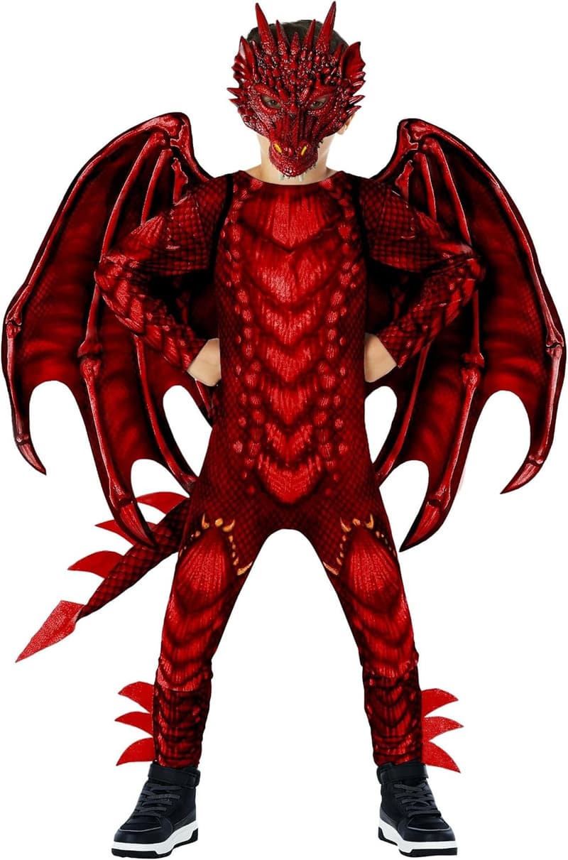 Kids' Red Dragon Costume with Wings for Parties and Halloween