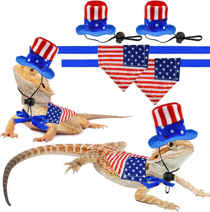 4th of July Bearded Dragon Costume Set with Hats & Bandanas