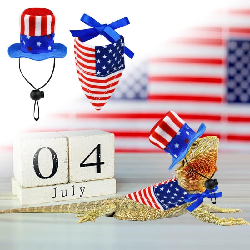 4th of July Bearded Dragon Costume Set with Hats & Bandanas