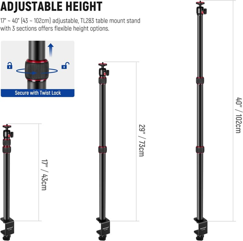 Adjustable Desk Mount for DSLR & Ring Light – 17