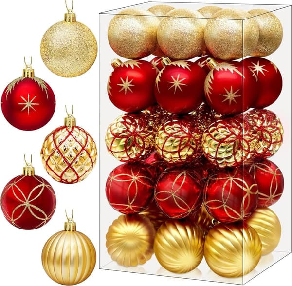 Christmas Shatterproof Ornaments - 30 Pcs Red & Gold