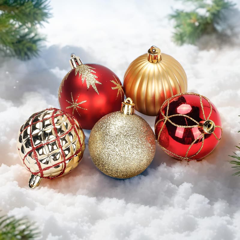 Christmas Shatterproof Ornaments - 30 Pcs Red & Gold