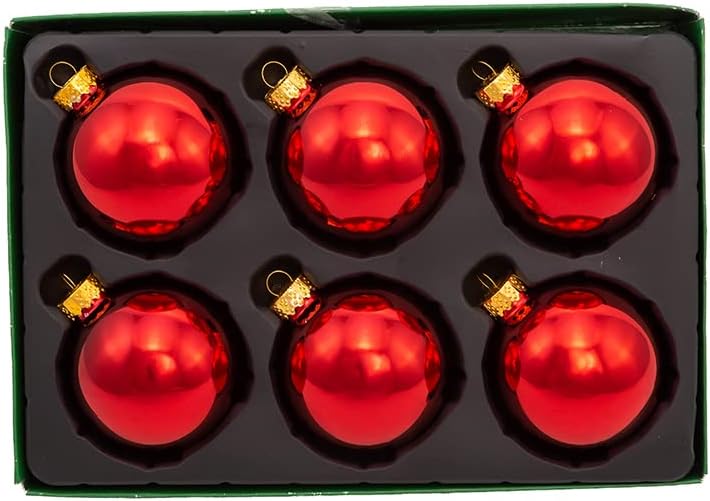 Christmas Shiny Red Glass Ball Ornaments, 6-Piece Set