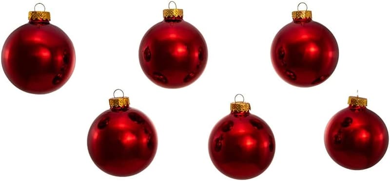Christmas Shiny Red Glass Ball Ornaments, 6-Piece Set