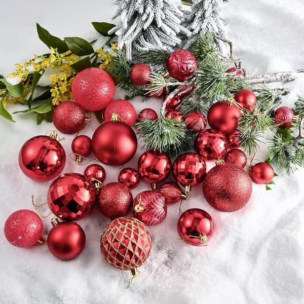Red Shatterproof Christmas Tree Ornament Set, 36 pcs