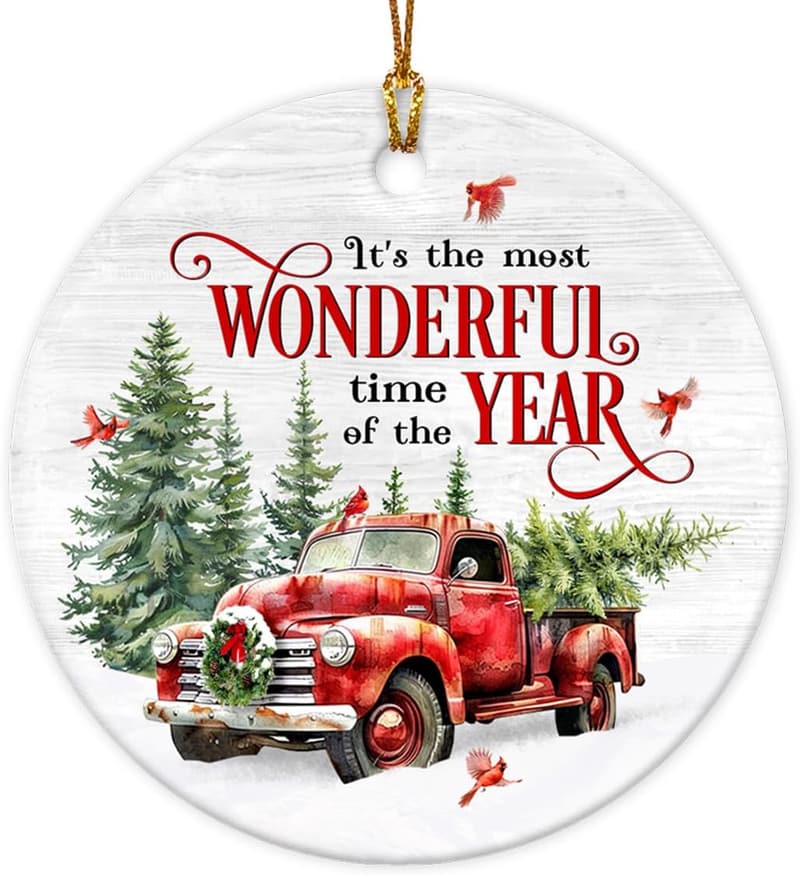 Ceramic Red Truck Christmas Ornaments for Family & Friends