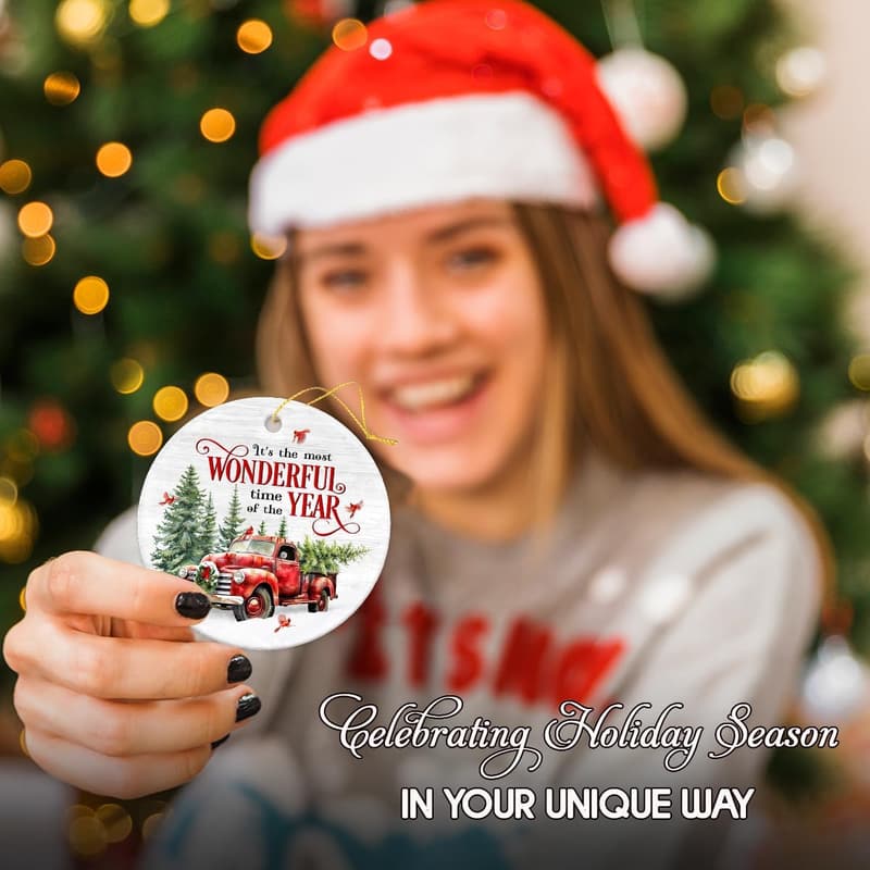 Ceramic Red Truck Christmas Ornaments for Family & Friends