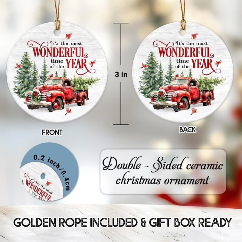 Ceramic Red Truck Christmas Ornaments for Family & Friends