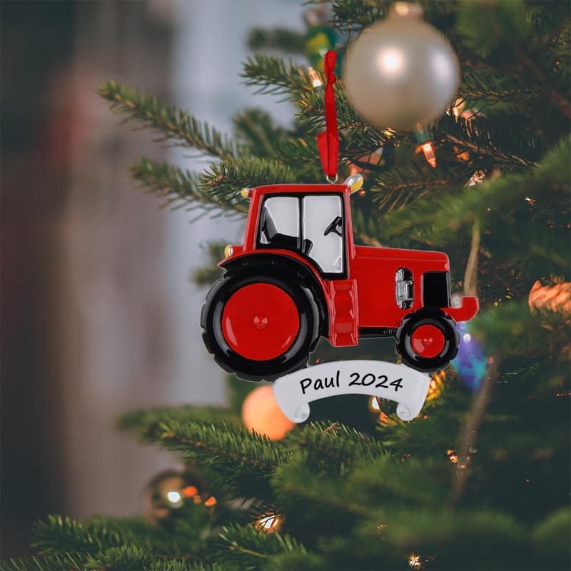 Personalized Red Tractor Christmas Ornament 2024