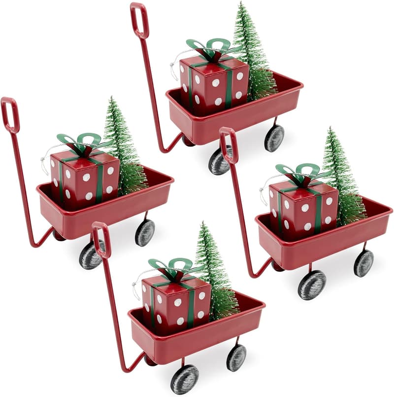Vintage Red Christmas Wagon Hanging Decorations (4PCS)