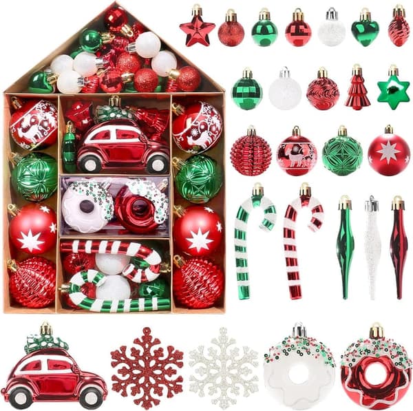 72 Count Shatterproof Christmas Ornaments – Red & Green