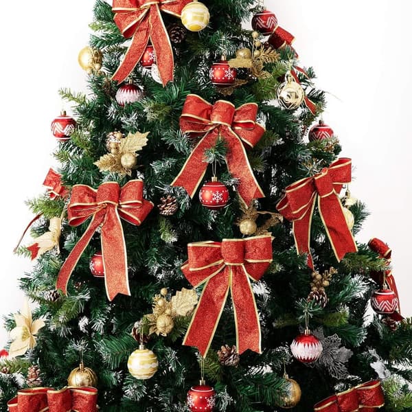 Glitter Christmas Bows for Tree & Wreath Decorations (12-Pack)