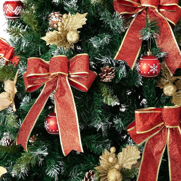 Glitter Christmas Bows for Tree & Wreath Decorations (12-Pack)