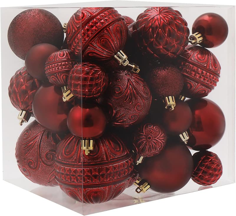 36pcs Shatterproof Wine Red Christmas Ornaments Set