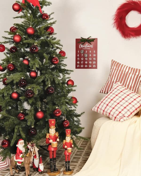 Deep Red Glass Christmas Ornaments Set, 9 Hanging Baubles