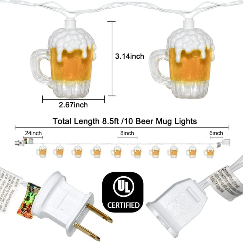 St. Patrick's Day 3D Beer Mug String Lights, 10 Connectable Cups