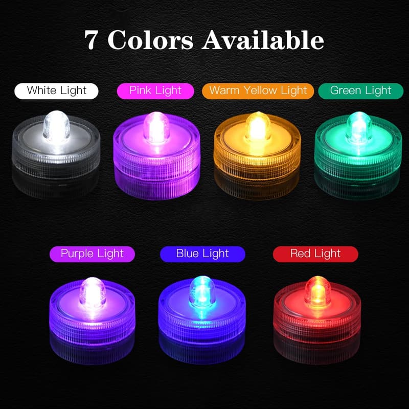 12 Pack Waterproof LED Submersible Lights for Decor