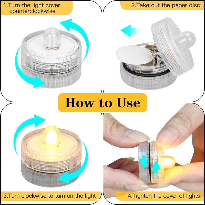 12 Pack Waterproof LED Submersible Lights for Decor