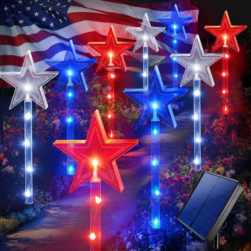 4th of July Solar Pathway Lights - Waterproof Red, White, and Blue