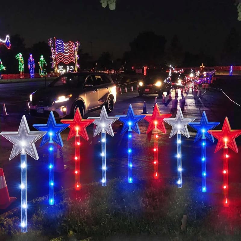 4th of July Solar Pathway Lights - Waterproof Red, White, and Blue