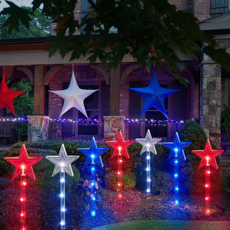 4th of July Solar Pathway Lights - Waterproof Red, White, and Blue
