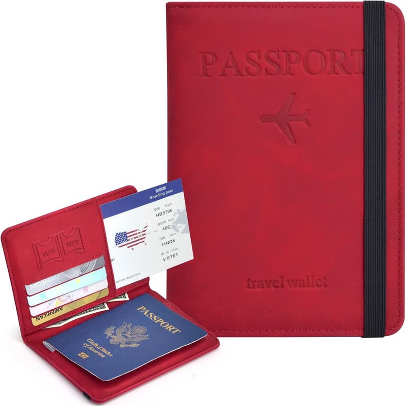 RFID Blocking Leather Passport Holder with Card and Boarding Pass Slots