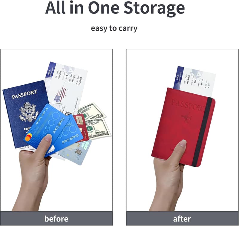 RFID Blocking Leather Passport Holder with Card and Boarding Pass Slots