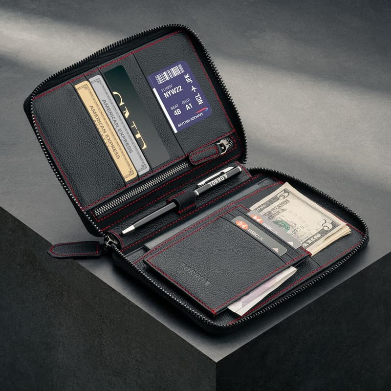 Genuine Leather Travel Wallet with Passport Holder